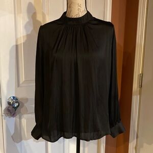Oak & Fort High Neck Long Sleeve Blouse Black sz Small